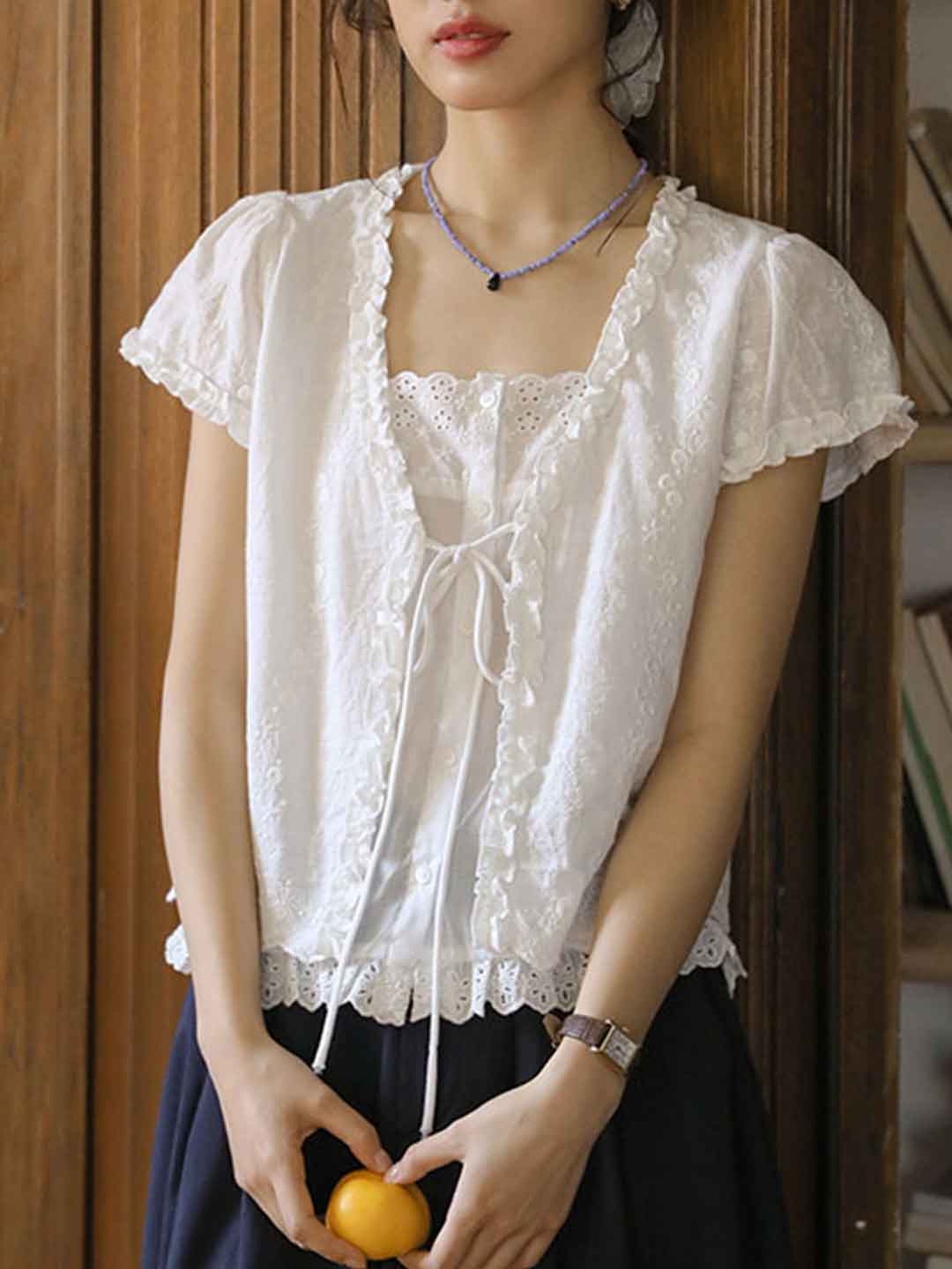 Bailey Loose V-Neck Embroidered Patchwork Top