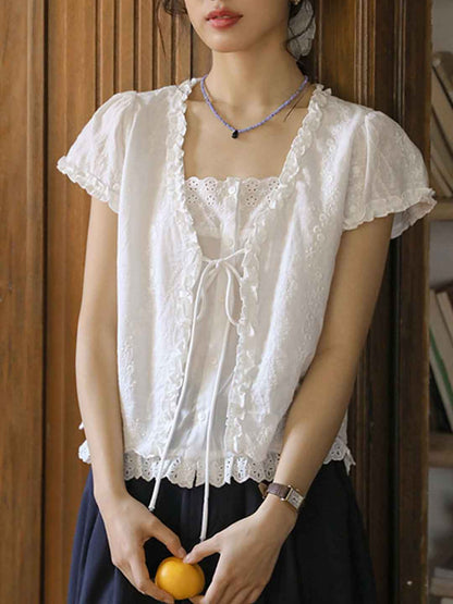 Bailey Loose V-Neck Embroidered Patchwork Top