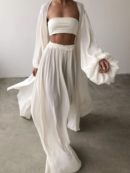 Lace-up Loose Solid Color Multi-piece Set