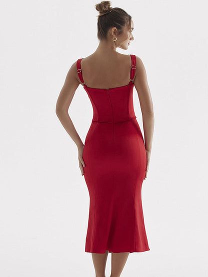 Lace Up Spaghetti Strap Fishtail Cami Dress