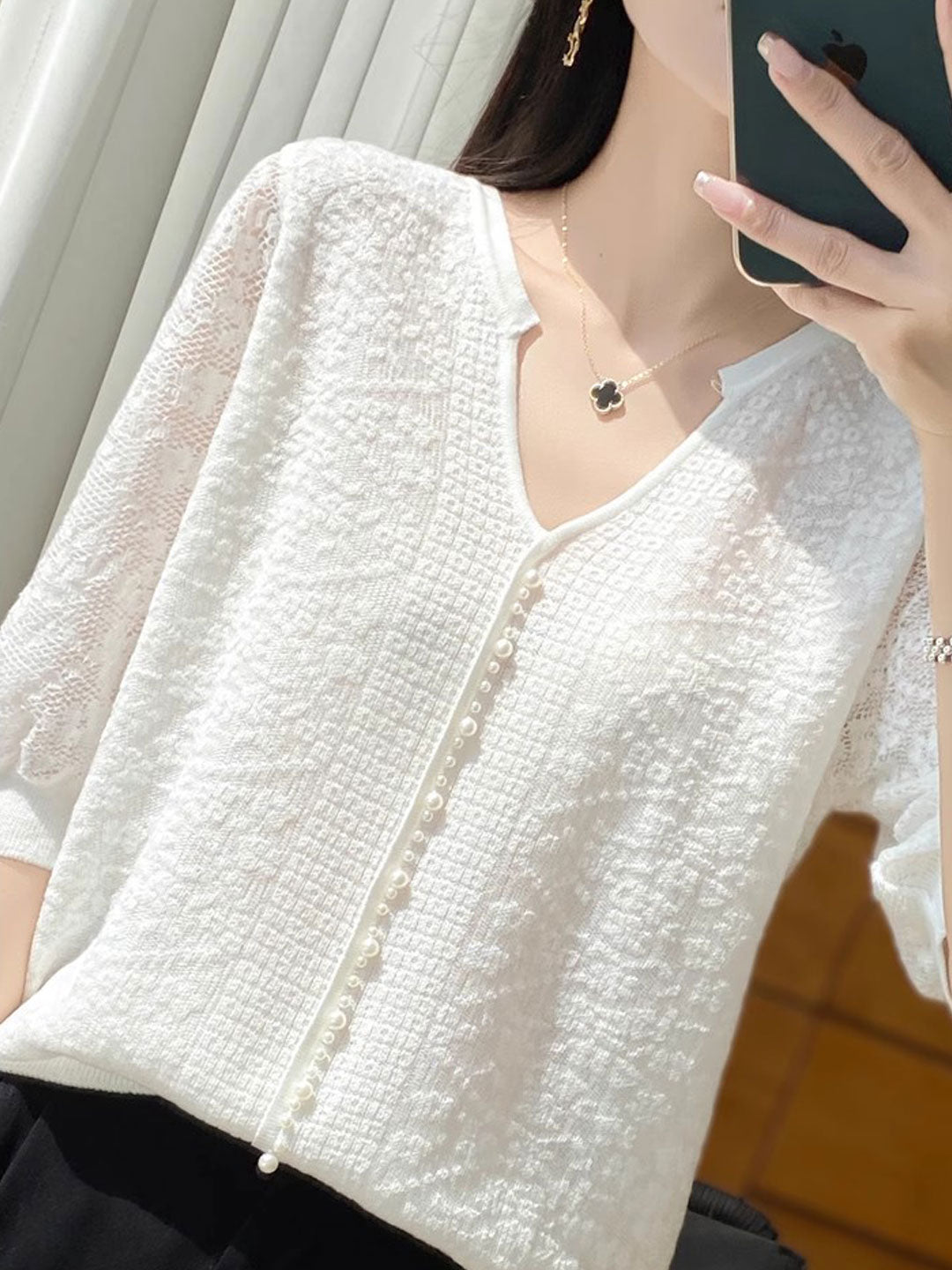 Alexis Retro V-Neck Lantern Sleeve Organza Top