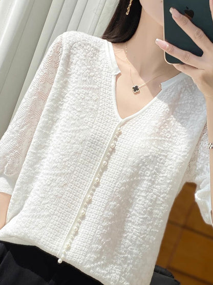 Alexis Retro V-Neck Lantern Sleeve Organza Top