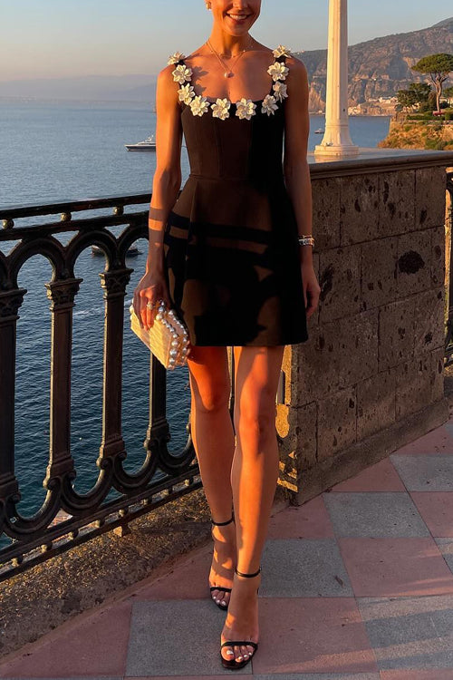 3D Floral Neck Backless Mini Cami Dress