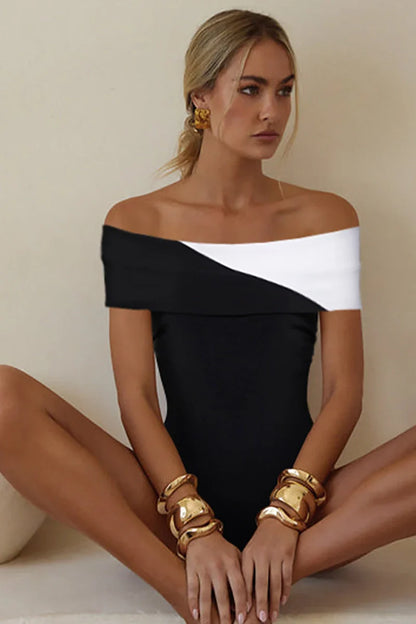 Colorblock Minimal One Piece Swimsuit Set