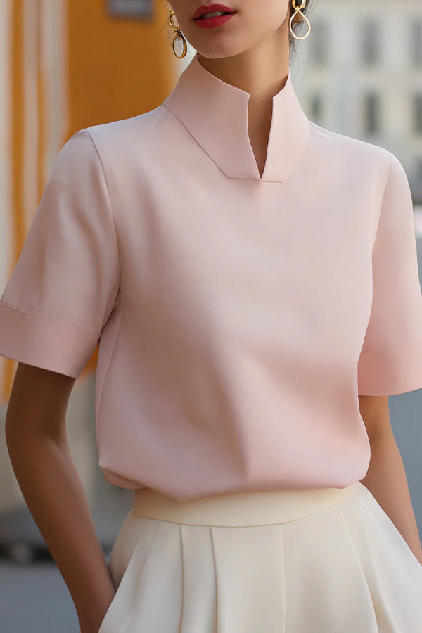 Stylish Stand-up Collar Short-sleeved Casual Chinese-style Shirt