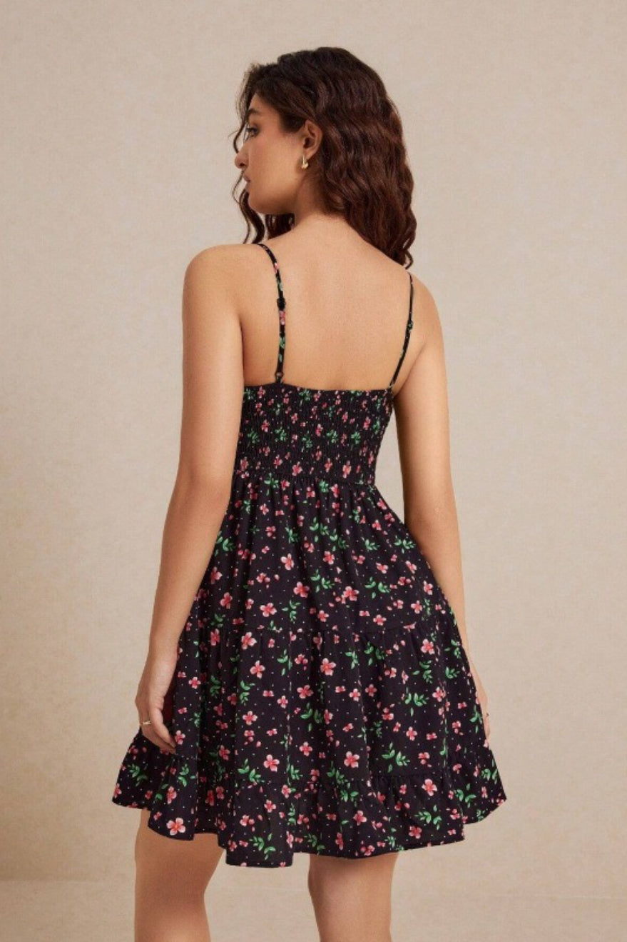 Floral Smocked Spaghetti Strap Mini Dress