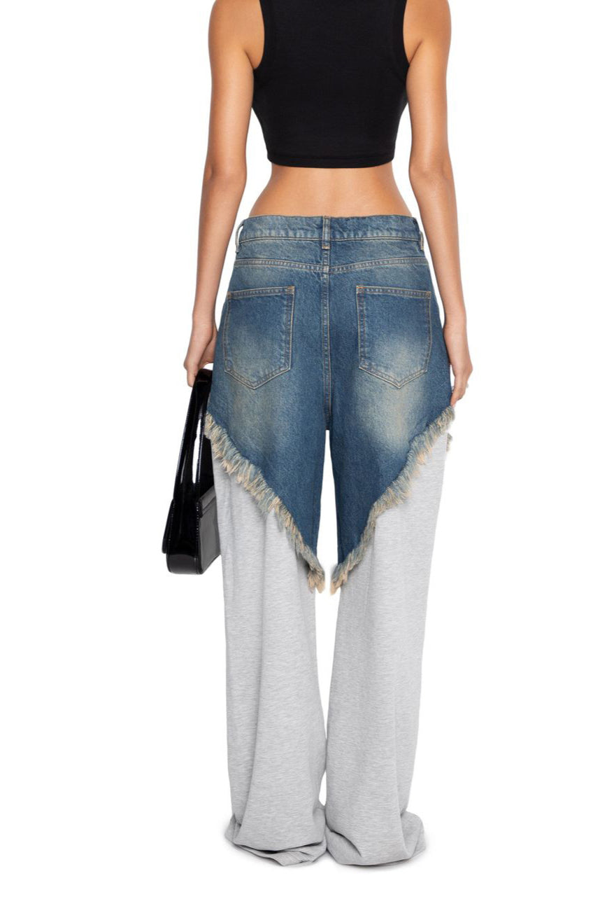 High Waist Frayed Splice Jean