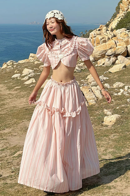 Strapless Cutout Crop Regular Shoulder Skirt Set