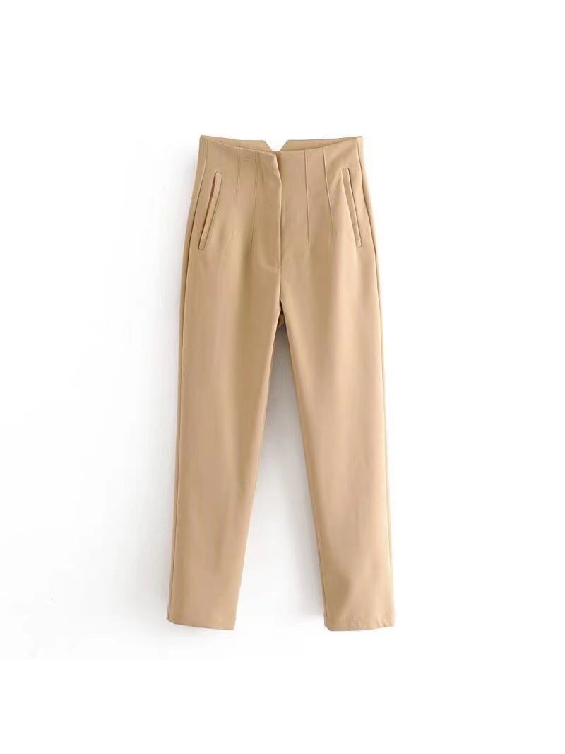 Beige/ Off White High Waist Ankle Length Pants