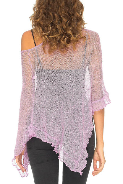 Solid Color Loose-fitting See-through Irregular Casual Cover-up