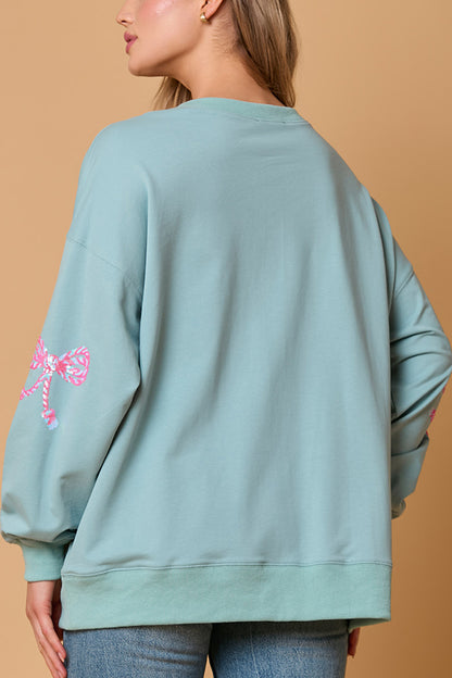 Christmas Bow Sequin Casual Loose Long-sleeved Sweatshirt