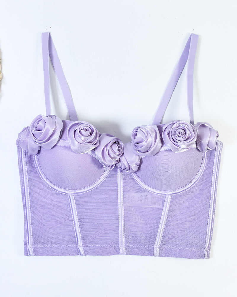 French Handmade Rose Flower Mesh Tube Top