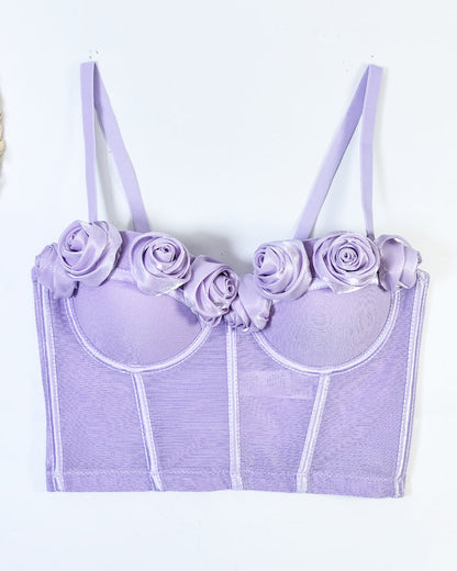 French Handmade Rose Flower Mesh Tube Top