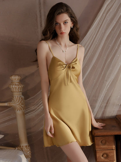 Silky Satin Sleepwear Set with Padded Bra Elegant Nightdress