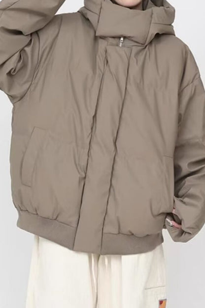 Stand Collar High Neck Hooded Puffer Jacket