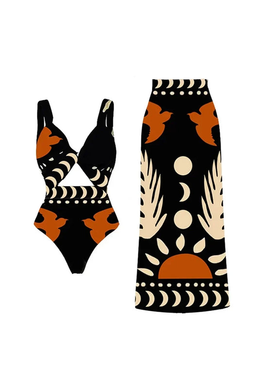 Graphic Print High-Waist Swimsuit