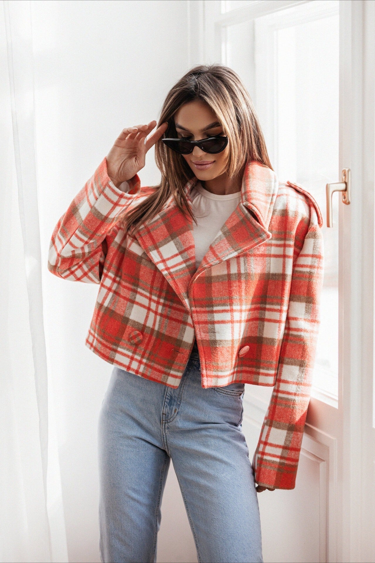 Plaid Wool Blend Blazer Coat