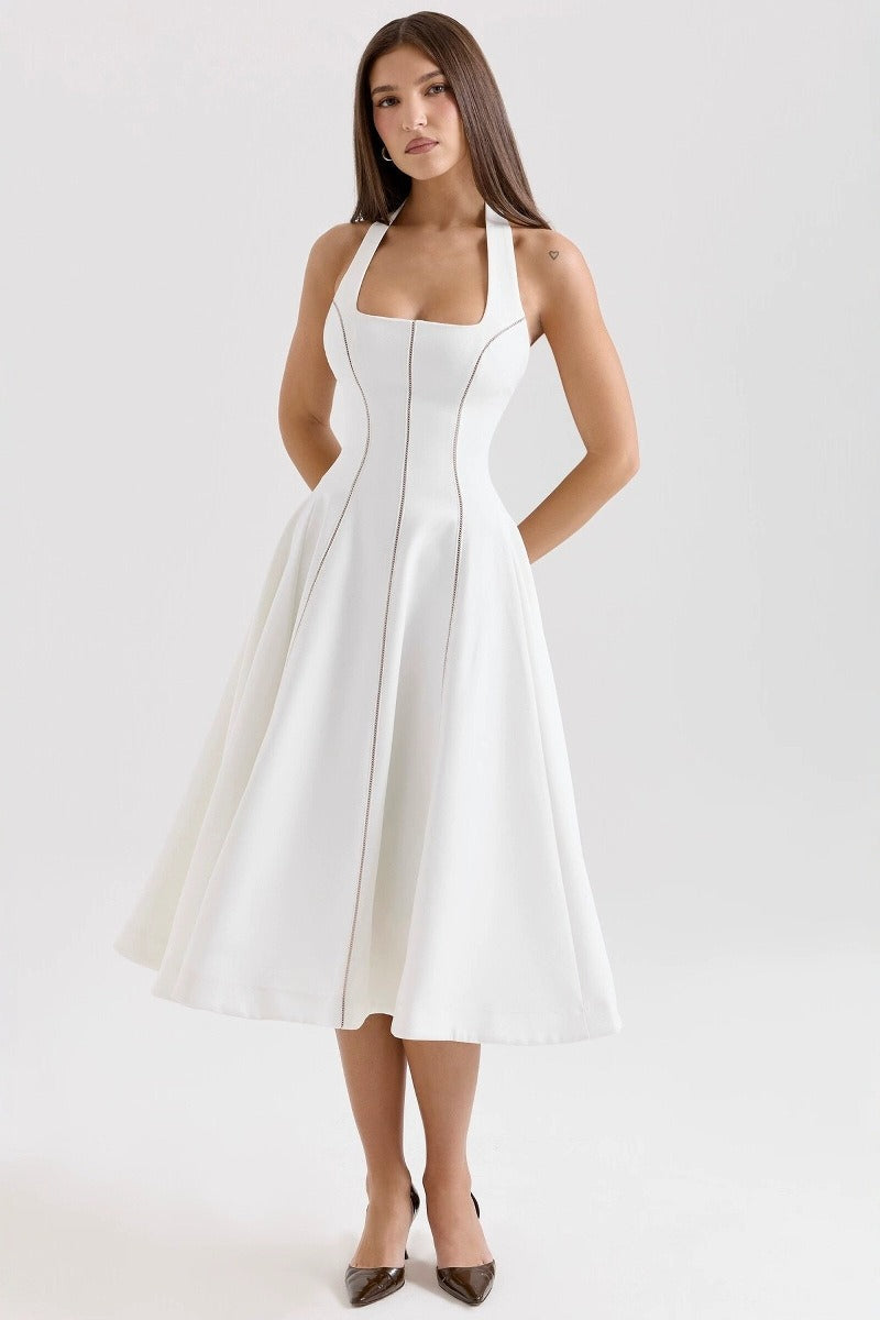 Halter Low-Back Midi Work Dress