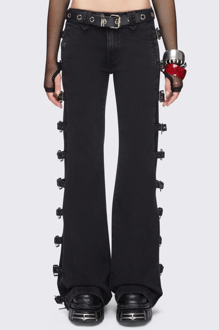 Y2K Buckle Detail Fitted Flare Jean