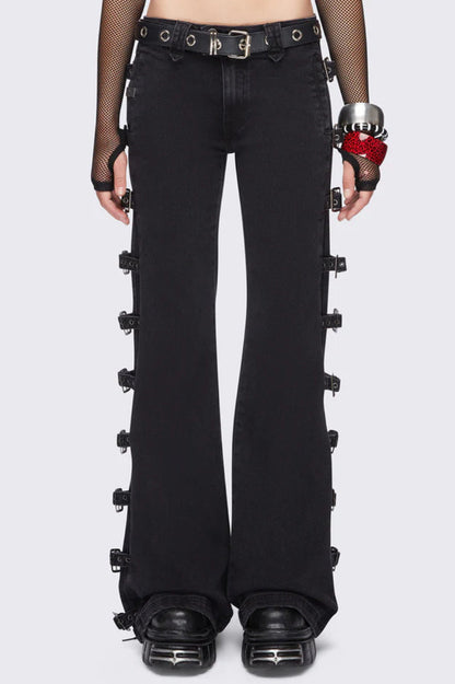 Y2K Buckle Detail Fitted Flare Jean