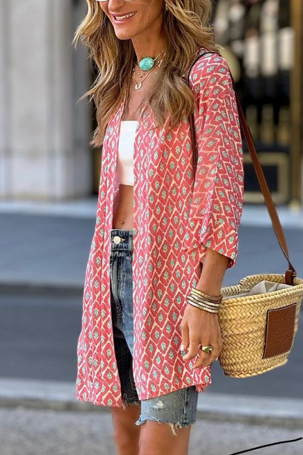 Beach Casual Rules Print Mid-length Sleeves Long Wide Shirt