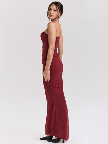 Strapless Corset And Mesh Maxi Skirt And Neck Scarf Party 3 Piece Co-ord Set For Women 2026