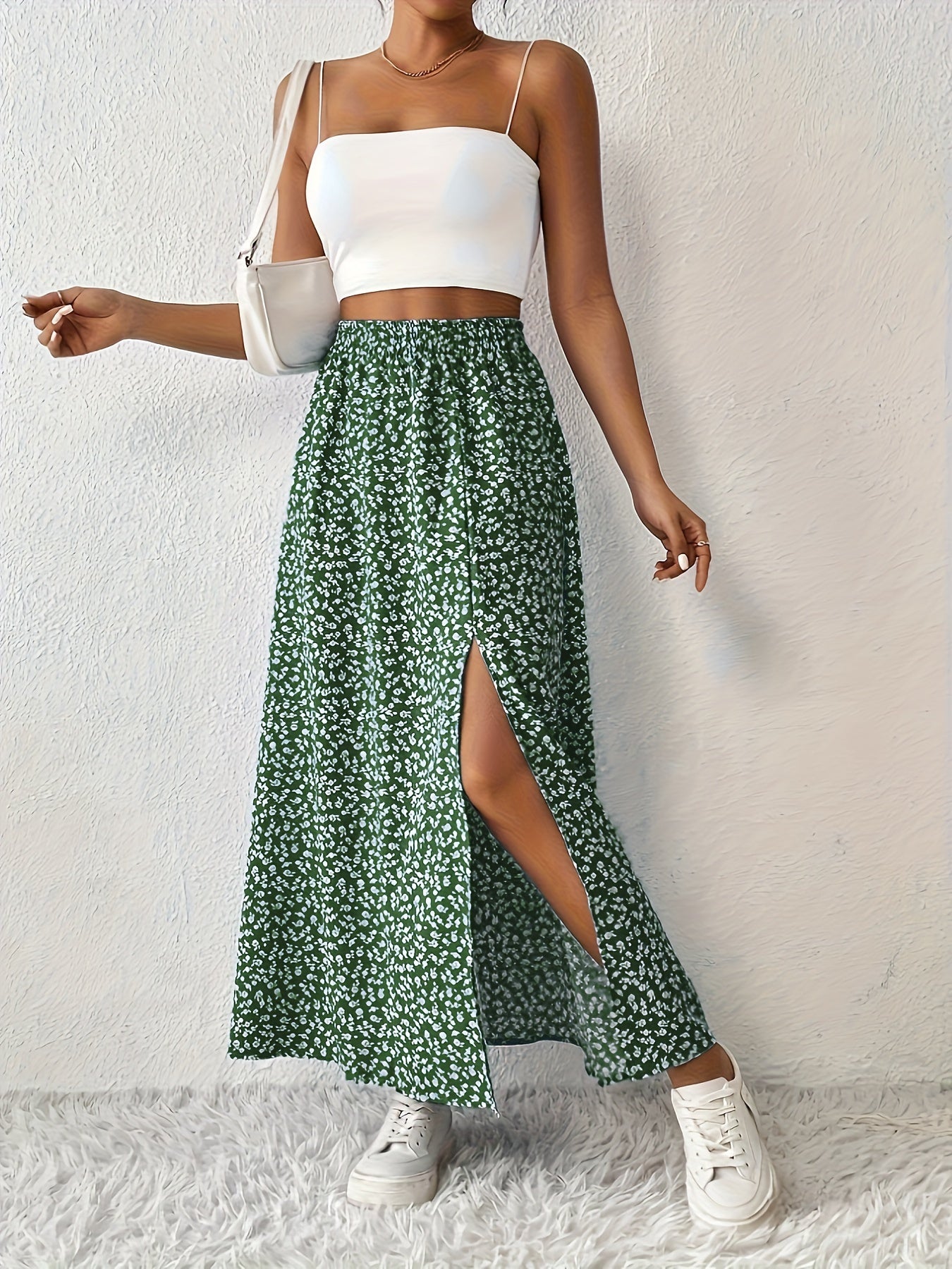 Women's High-Waisted Floral Maxi Skirt – Lightweight Side Slit