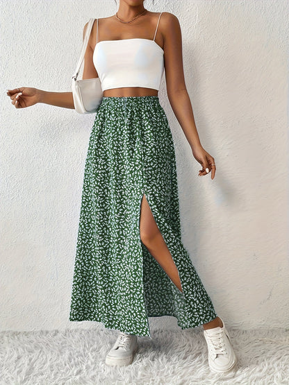 Women's High-Waisted Floral Maxi Skirt – Lightweight Side Slit