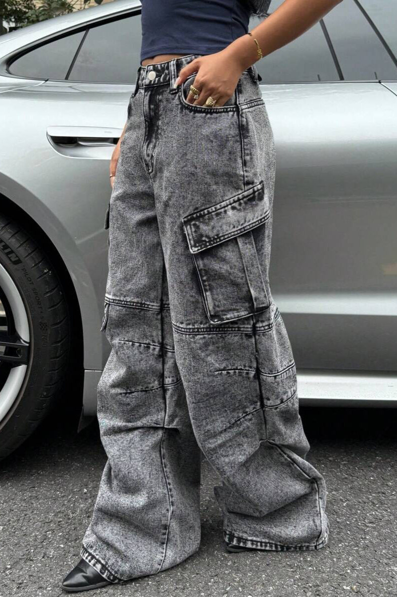 High Waist Slim Fit Cargo Jean