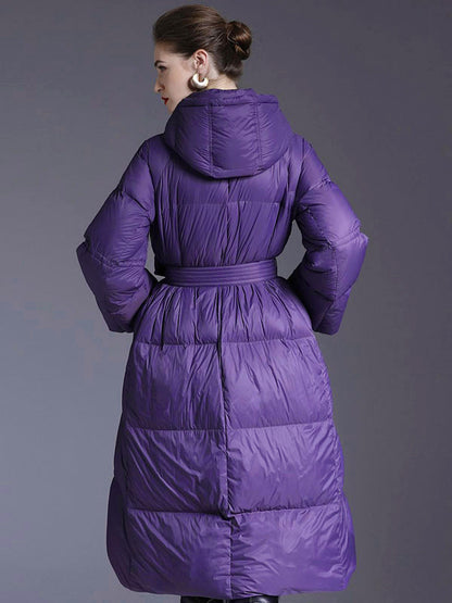 Hooded Down Coat Purple Long Puffer Winter Outerwear For Women
