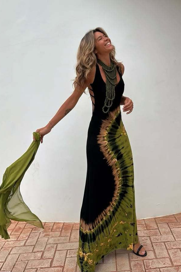 Floral Print Backless Tie Slim Fit Maxi Dress