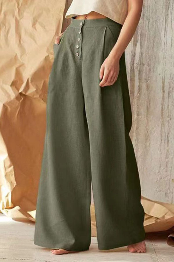 Cotton linen solid color high waist fashion casual trousers