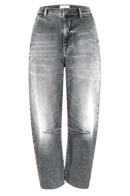 Casual Meetup Washed Denim Mid Rise Pocketed Barrel Jeans