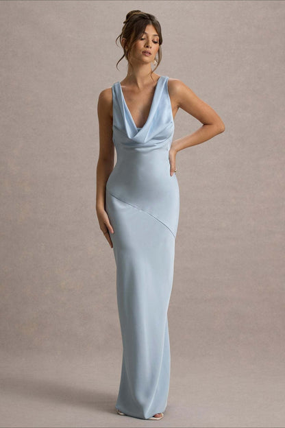 Satin Bodycon Backless Fish Maxi Dress