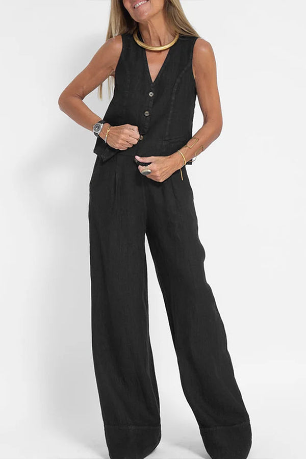 Women Casual Linen Waistcoat Two Set Suits