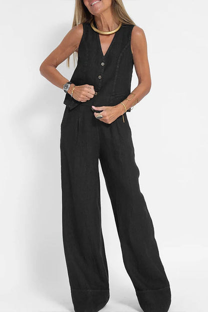 Women Casual Linen Waistcoat Two Set Suits