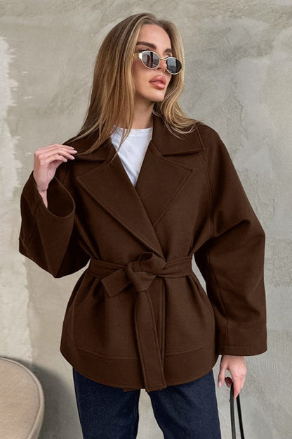 Vintage Brown Belted Wool Blend Midi Coat