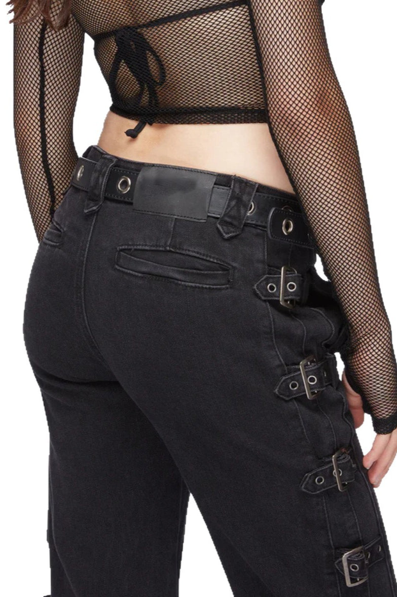 Y2K Buckle Detail Fitted Flare Jean