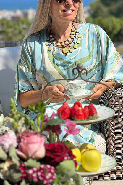 Green Petal Sleeve V-Neck Fashion Dress