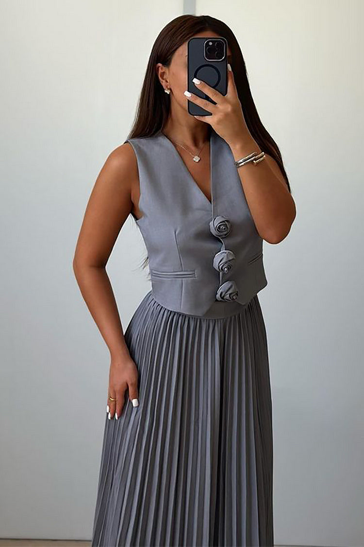 Madeline Rosette Pleated Skirt Set