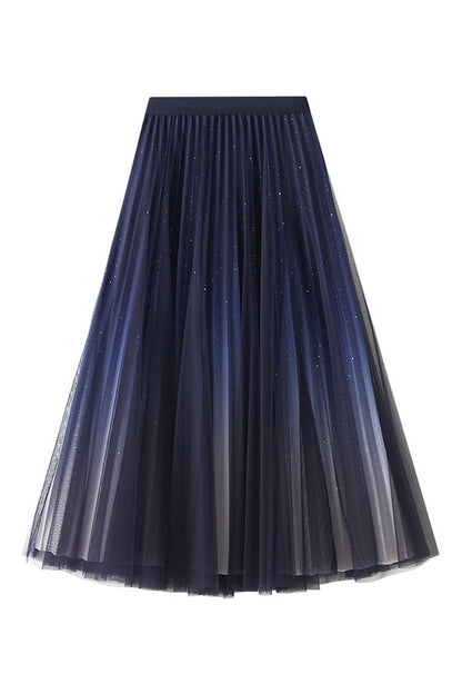 Starry sky gradient gauze skirt pleated skirt