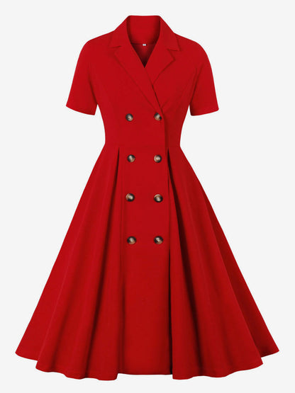 Vintage 1950s Swing Dress for Women - A Line Double Breasted Lapel Collar Rockabilly Midi Tea Dress - Summer Cocktail 2026