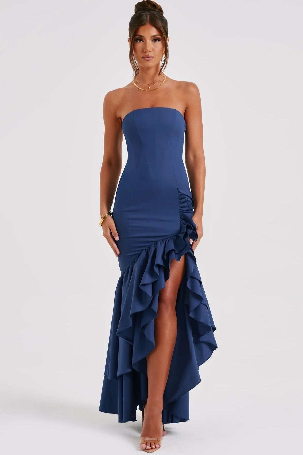 Strapless Slit Back Bodycon Prom Dress