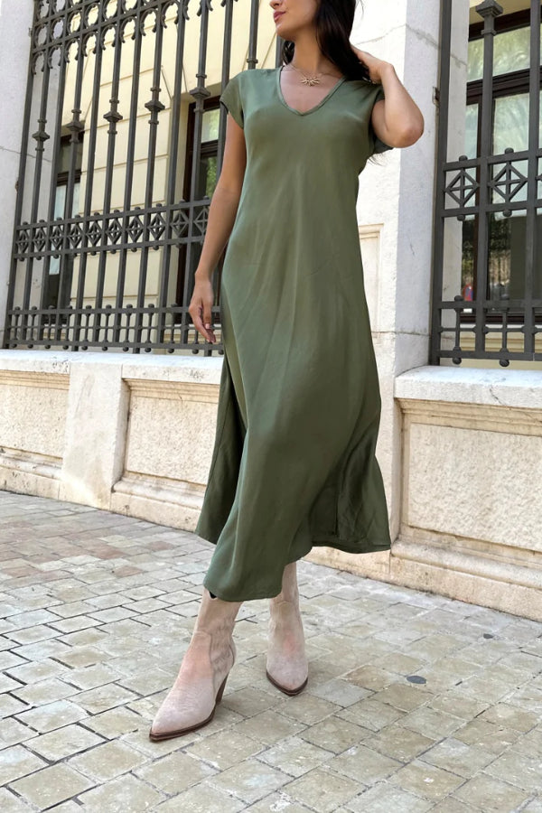 Evase satin midi dress