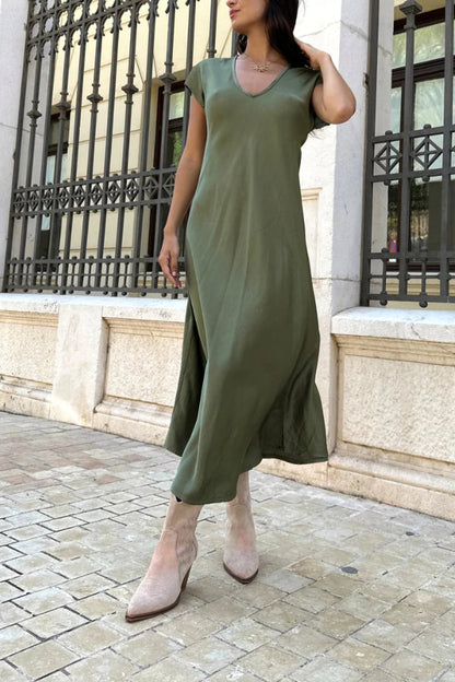 Evase satin midi dress