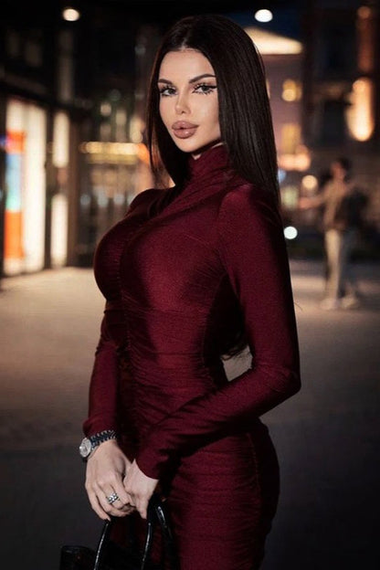 Vintage Red High Neck Maxi Dress