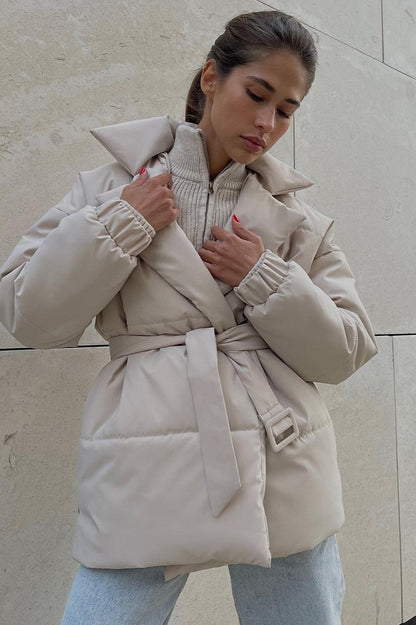 Slim Fit Lapel Belted Winter Coat