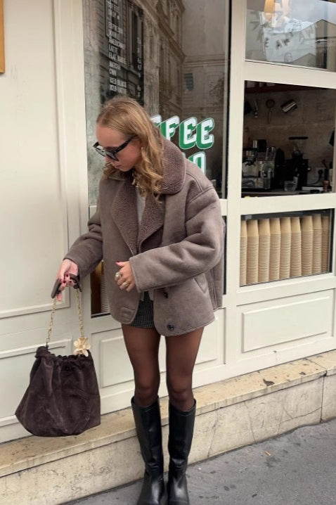 Faux Shearling Collared Casual Coat