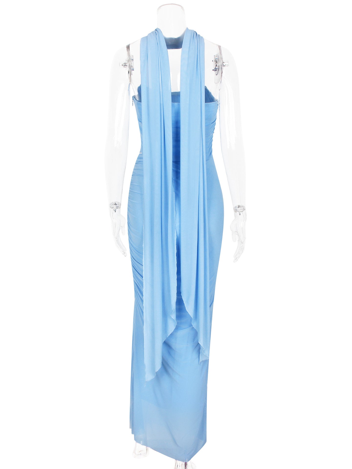 Strapless Corset And Mesh Maxi Skirt And Neck Scarf Party 3 Piece Co-ord Set For Women 2026