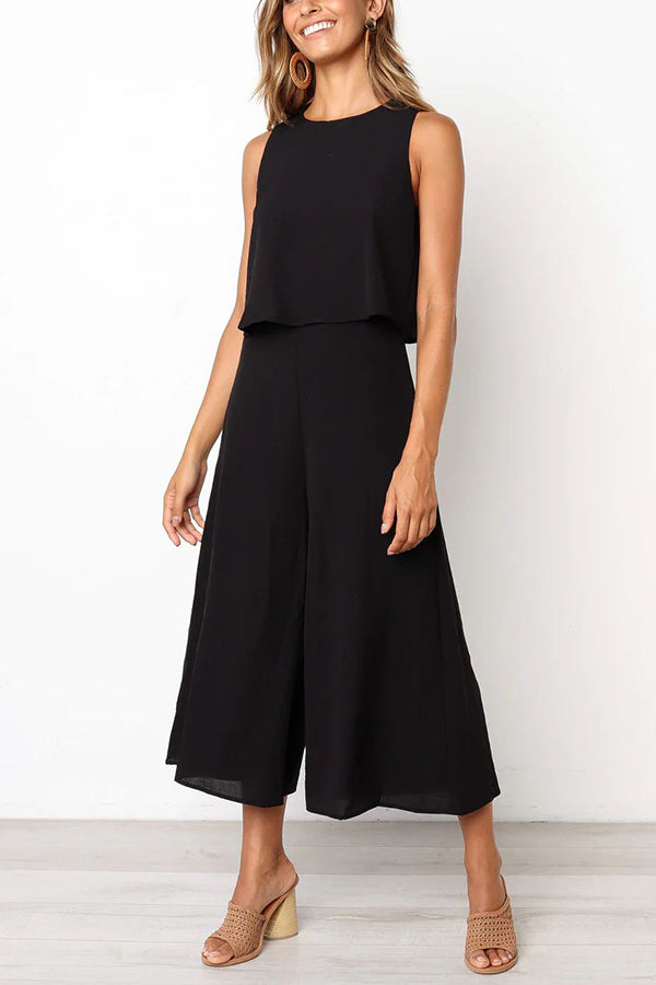 Basic Everyday Round Neck Tank Cropped Wide Leg Jumpsuit